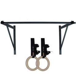 Wall Mounted Pull Up Chin Up Bar With 8 In. Wood Olympic Gymnastic Rings