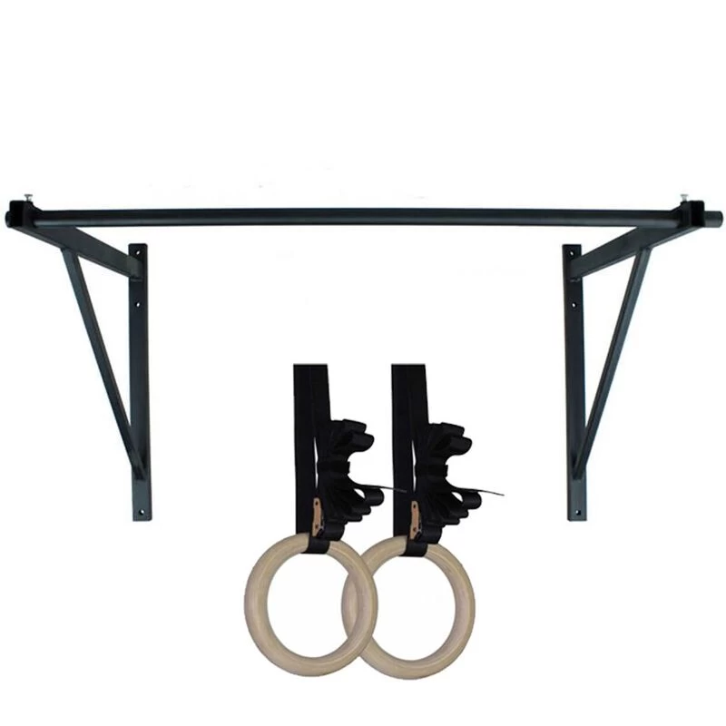 Wall Mounted Pull Up Chin Up Bar With 8 In. Wood Olympic Gymnastic Rings 1 Wall Mounted Pull Up Chin Up Bar With 8 In. Wood Olympic Gymnastic Rings